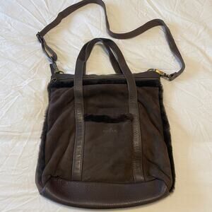 Hogan Shearling Leather-Trimmed Crossbody Bag Dark Brown